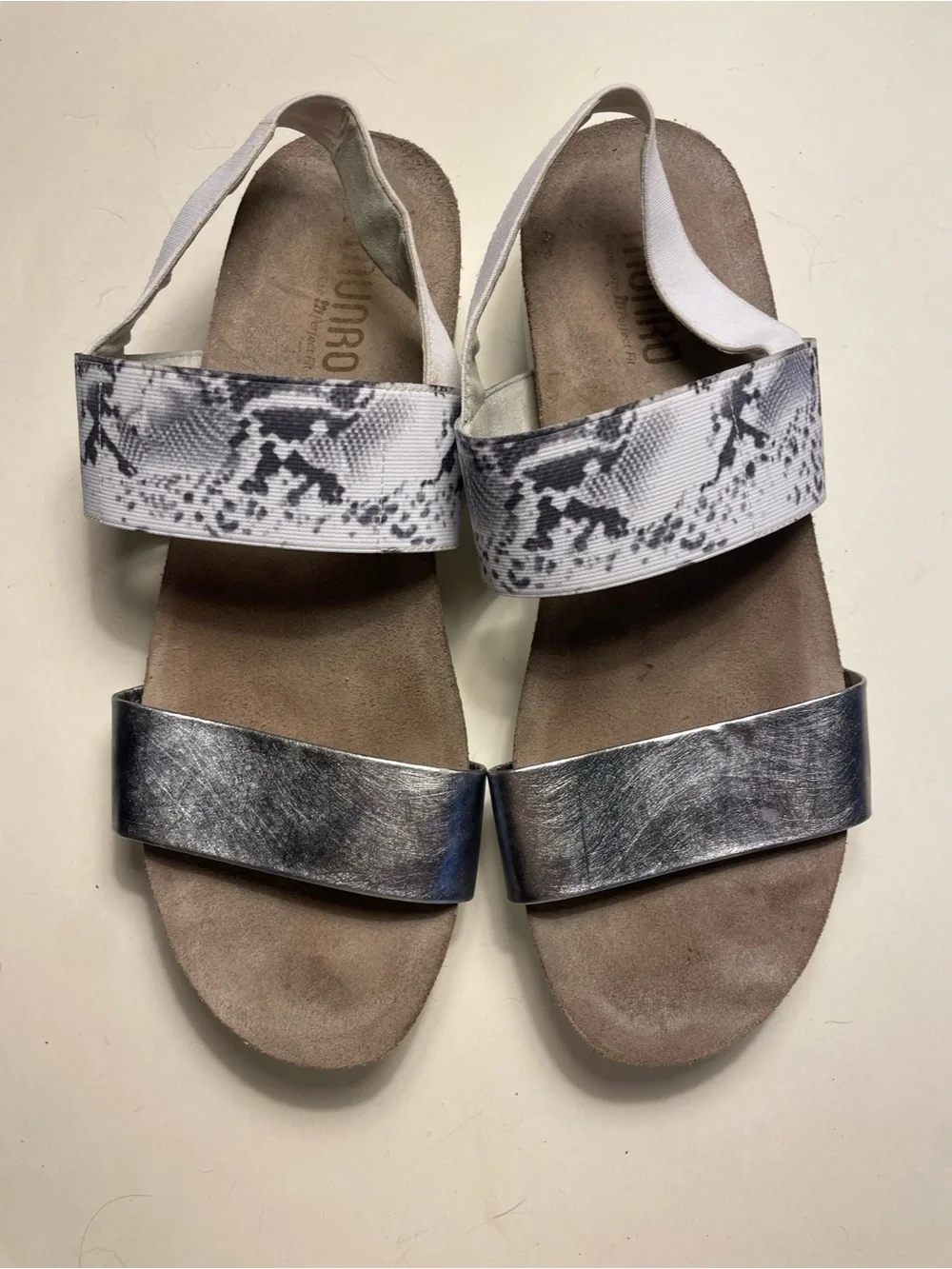 Munro Pisces Silver Metallic & White Snake Slingback Sandals size 9.5